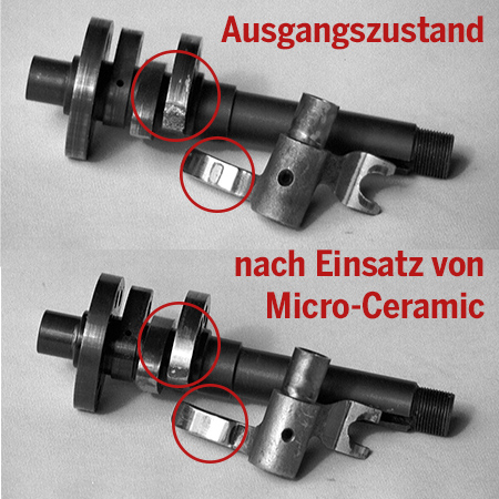 Ducati Desmodromik mit Verschleißschäden und nach der Anwendung von Micro-Ceramic